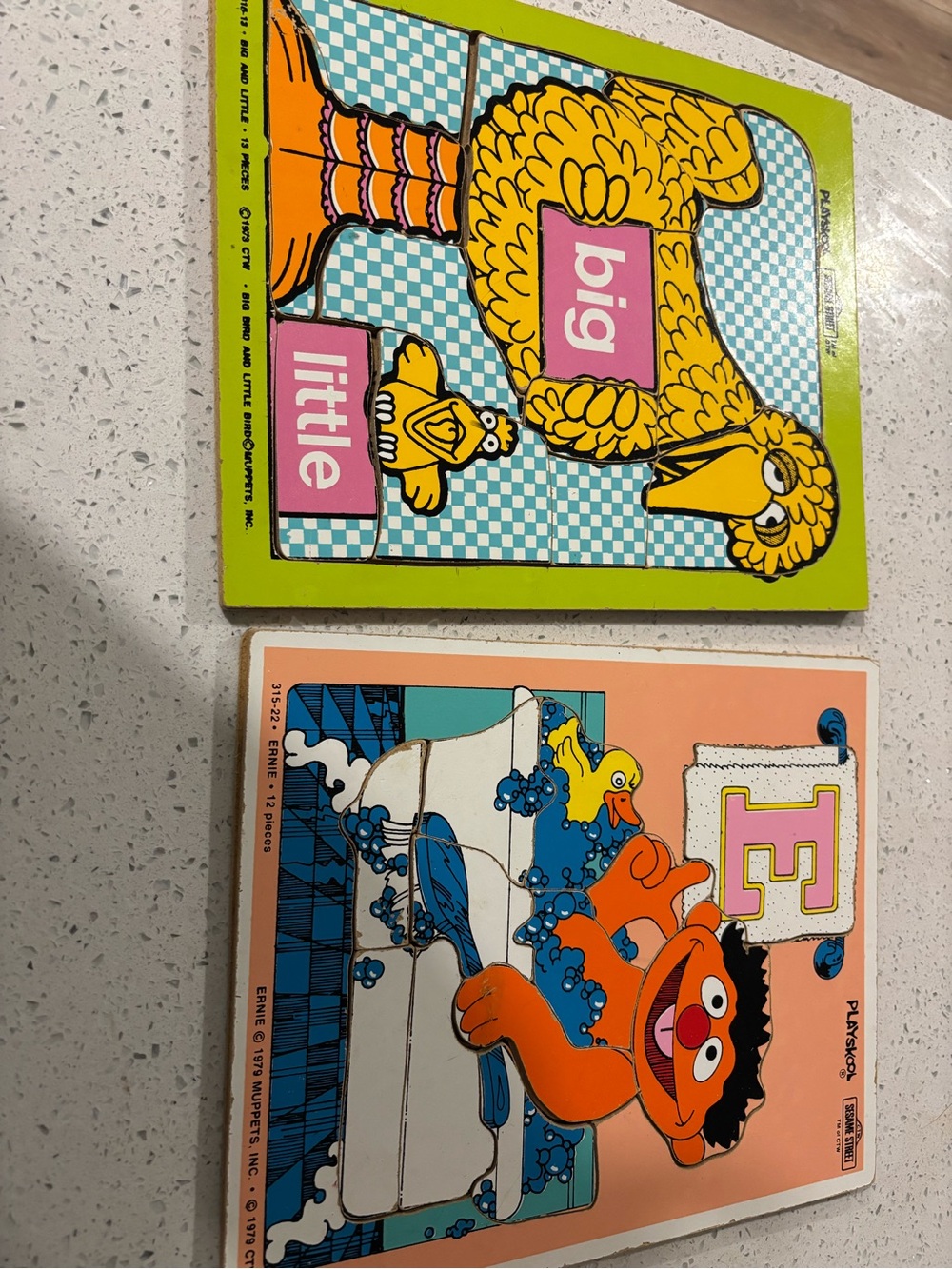Vintage Wooden Kids Building Blocks and puzzle Set with Sesame Street Characters - Picture 2 of 2